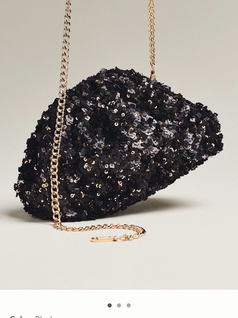 New Anthropologie Maeve sequin slouchy clutch bag crossbody chain black